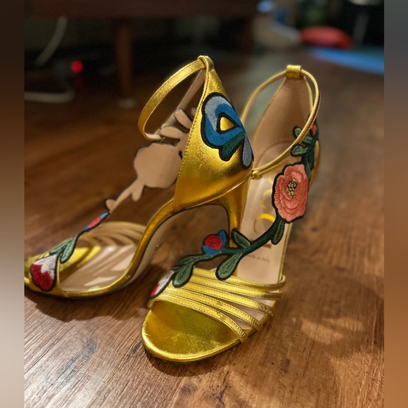 Gucci Metallic Gold Evening Stiletto Strap Sanda Sz 37.5 - Picture 8 of 8